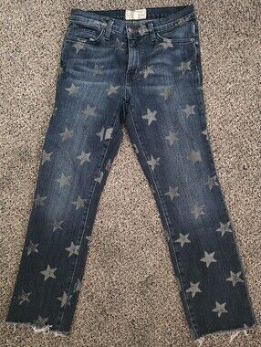Current/Elliott The Slim Cropped Straight Jeans Star Print Blue Denim W 27 - EUC